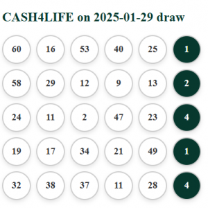 Cash 4 life 2% share of the prize if any of the 5 tickets wins 29/01/2025