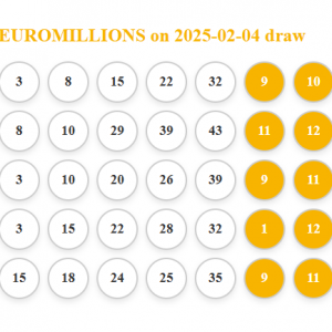 Euromillions 2% share of the prize if any of the 5 tickets wins 04/02/2025