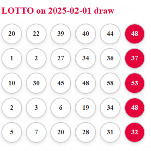 Lotto Draw 2% share of the prize if any of the 5 tickets wins 01/02/2025