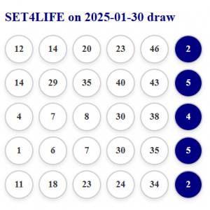 Set 4 life 2% share of the prize if any of the 5 tickets wins 30/01/2025