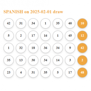 Spanish Lottery Main Draw 2% share of the prize if any of the 5 tickets wins 01/02/2025