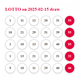 Lotto Draw 2% share of the prize if any of the 5 tickets wins 15/02/2025