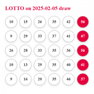 Lotto Draw 2% share of the prize if any of the 5 tickets wins 05/02/2025