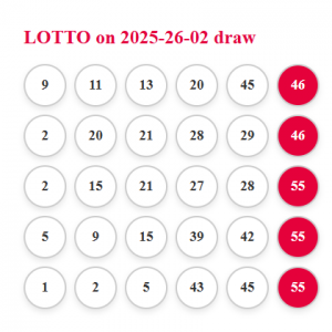 Lotto Draw 2% share of the prize if any of the 5 tickets wins 26/02/2025